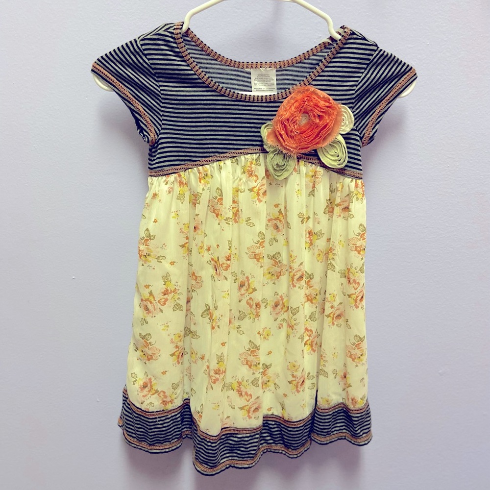 Super cute knit stripe and floral chiffon dress